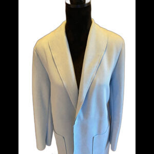 Joan Voss Jacket Large Women Blue Open Frt Long Faux Suede Western Cowgirl Look